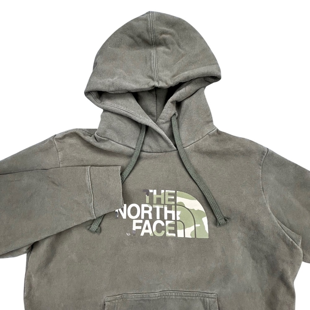 The‎ North Face Hoodie Mens L Green Camo Logo Pullover Sweatshirt Comfort Core